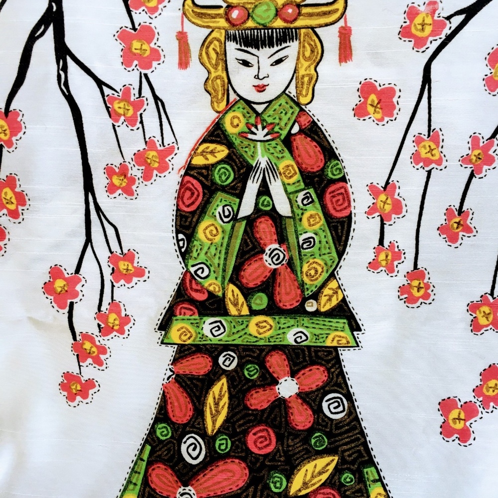 Vintage Japanese Lady Cherry Blossoms Silk Picture - Picture 8 of 8